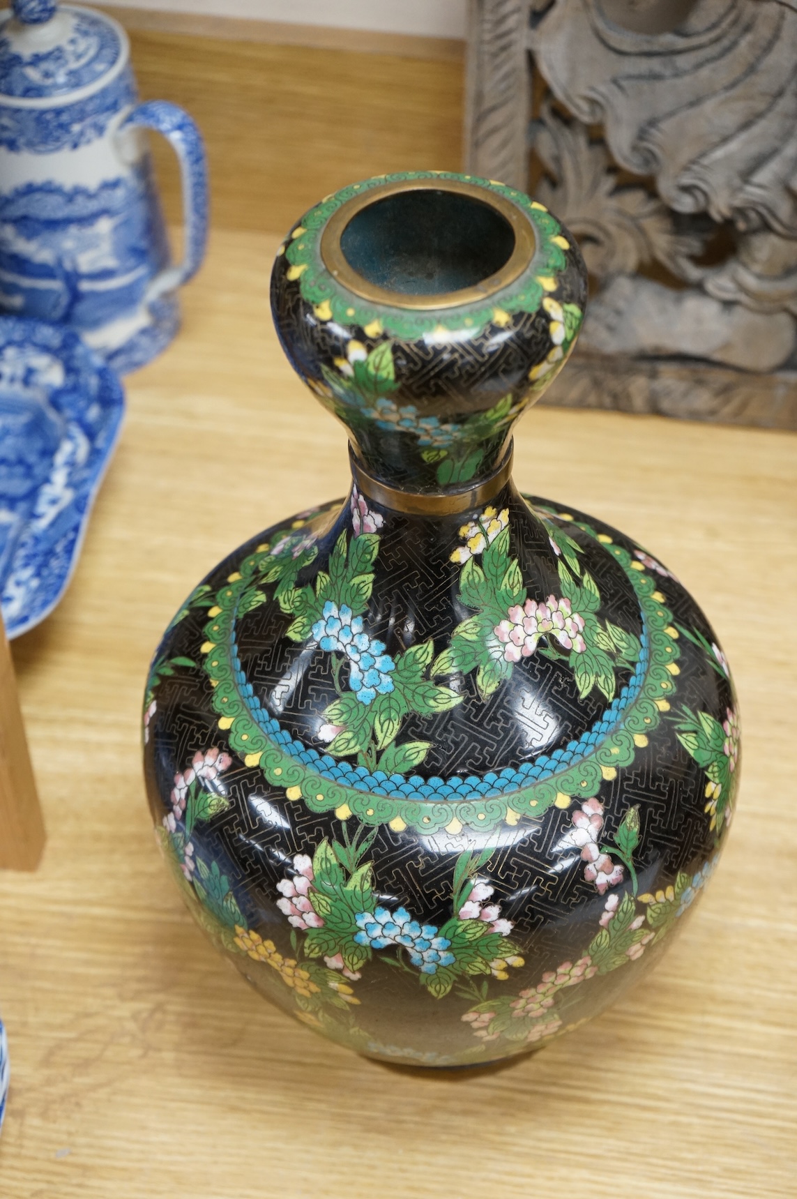 An early 20th century Chinese cloisonné enamel garlic mouth vase, 37cm high